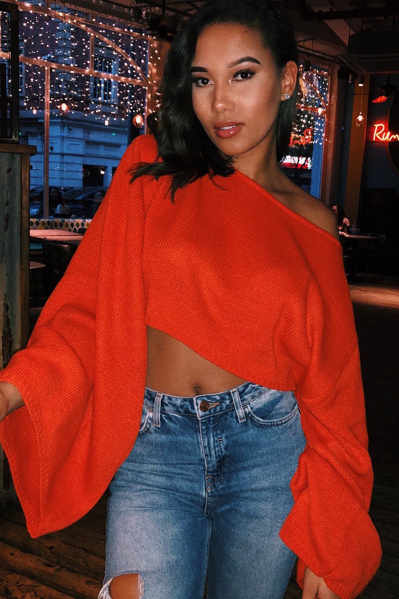 Orange Cropped Batwing Jumper - Carmin-Jumper