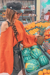 Orange Cropped Batwing Jumper - Carmin-Jumper