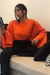 Orange Cropped Batwing Jumper - Carmin-Jumper
