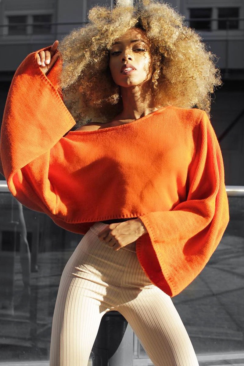 Orange Cropped Batwing Jumper - Carmin-Jumper