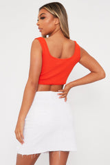 Orange Cropped Ring Detail Ribbed Crop Top - Judy-Crop Tops