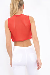 Orange Cross Over Mesh Crop Top - Mayce-Crop Tops