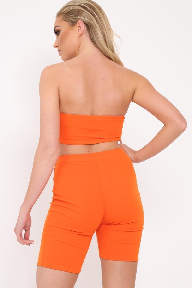 Orange Cycling Shorts And Bandeau Co -ord - Edrie-Co-ords
