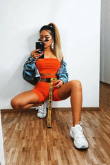 Orange Cycling Shorts And Bandeau Co -ord - Edrie-Co-ords