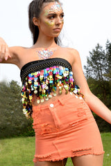 Orange Denim Rip Mini Skirt - Selenia-Skirts