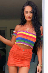 Orange Denim Rip Mini Skirt - Selenia-Skirts