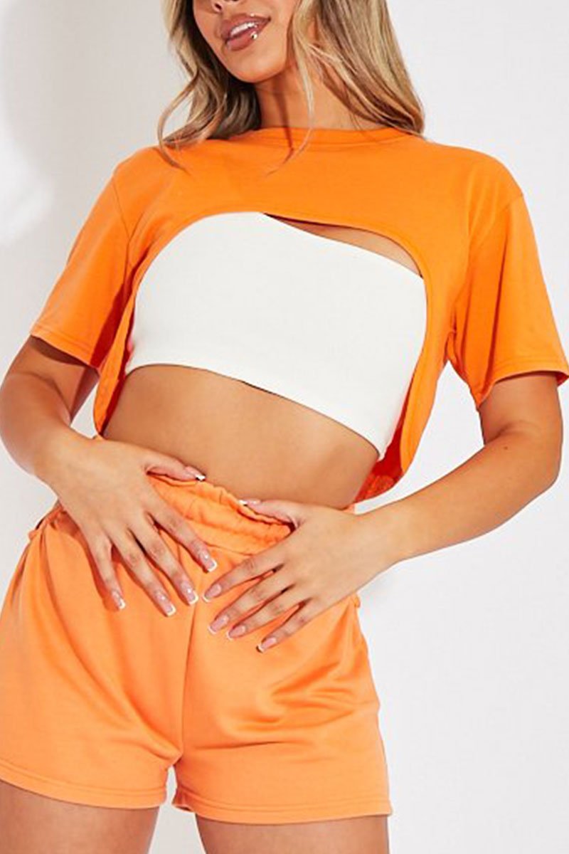 Orange Extreme Cropped Hem T-shirt - Iliana-Crop Tops