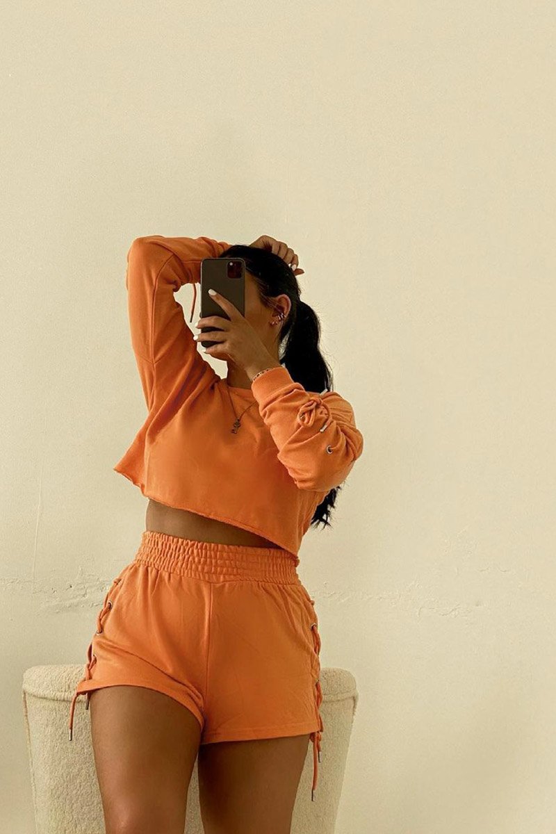 Orange Eyelet Lace Up Shorts - Philippa-Shorts