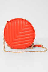 Orange Faux Leather Quilted Circle Bag - Chesca-Bags