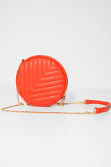 Orange Faux Leather Quilted Circle Bag - Chesca-Bags