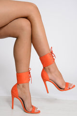 Orange Faux Suede Ankle Cuff Heels - Samara-Heels