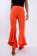 Orange Flare Dip Hem Trousers - Fraya-Trousers