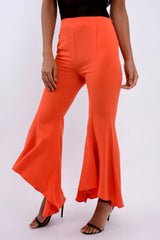Orange Flare Dip Hem Trousers - Fraya-Trousers