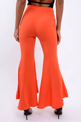 Orange Flare Dip Hem Trousers - Fraya-Trousers