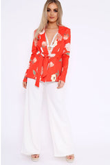 Orange Floral Belted Blazer - Kenna-Jackets