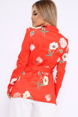 Orange Floral Belted Blazer - Kenna-Jackets