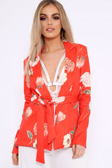 Orange Floral Belted Blazer - Kenna-Jackets