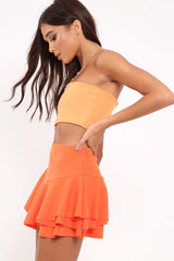 Orange Frill High Waisted Shorts - Claudelle-Shorts