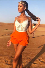 Orange Frill High Waisted Shorts - Claudelle-Shorts