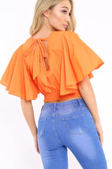 Orange Frill Sleeve Crop Top - Siobhan-Crop Tops