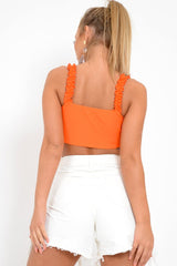 Orange Frill Tie Front Crop Top - Adali-Crop Tops