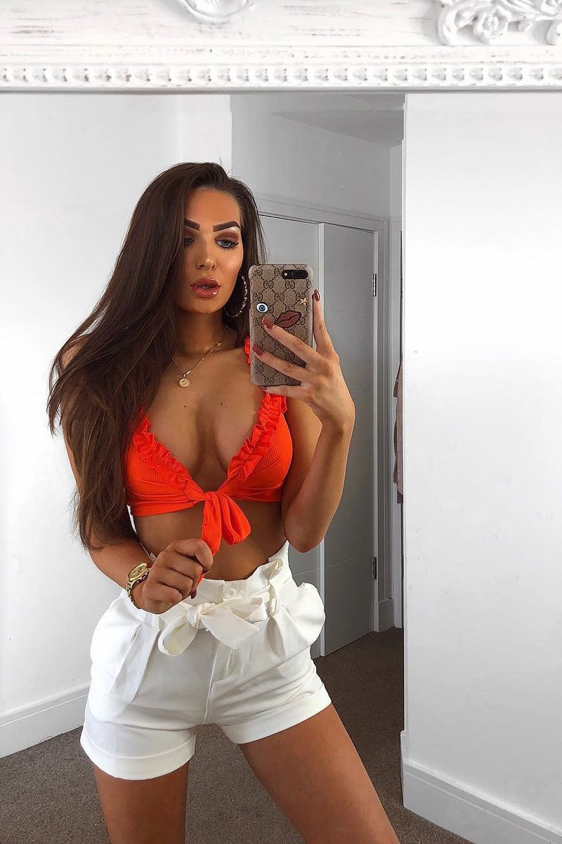 Orange Frill Tie Front Crop Top - Adali-Crop Tops