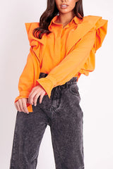 Orange Full Length Ruffle Sleeve Shirt - Keisha-Shirts