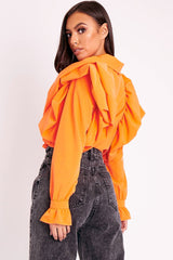 Orange Full Length Ruffle Sleeve Shirt - Keisha-Shirts