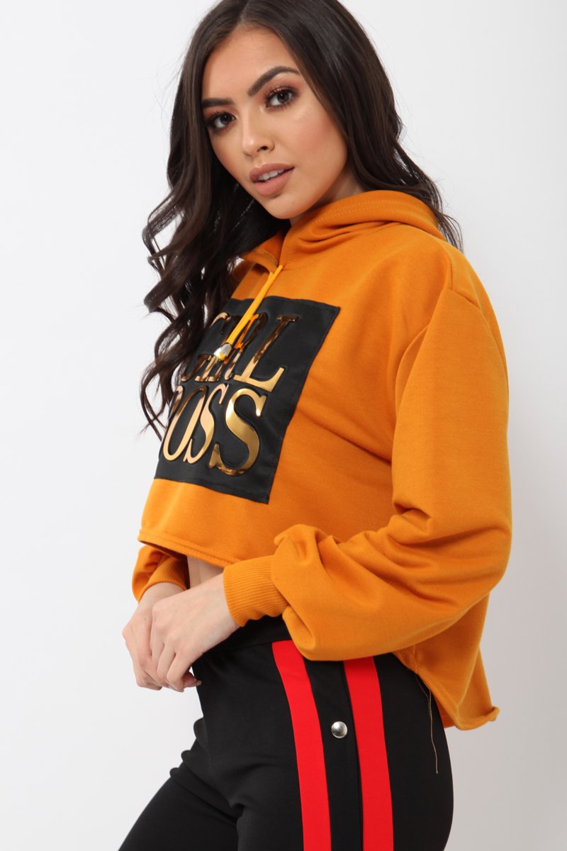 Orange Girl Boss Cropped Hoodie - Kelsy-Hoodies