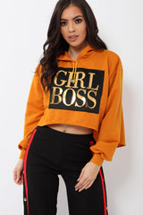Orange Girl Boss Cropped Hoodie - Kelsy-Hoodies