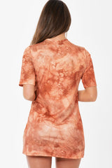 Orange Graphic Print Lace Up T-shirt Dress - Brody-Dresses