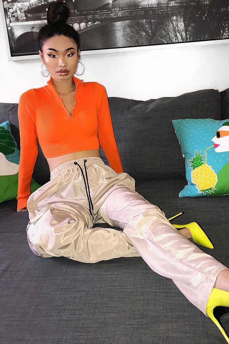 Orange Half Zip Rib Crop Jumper - Elisea-Crop Jumper