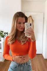 Orange Half Zip Rib Crop Jumper - Elisea-Crop Jumper