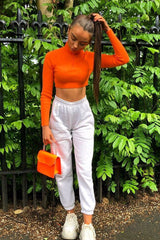 Orange Half Zip Rib Crop Jumper - Elisea-Crop Jumper