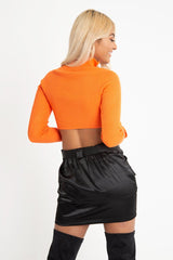 Orange Half Zip Rib Crop Jumper - Elisea-Crop Jumper