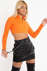 Orange Half Zip Rib Crop Jumper - Elisea-Crop Jumper