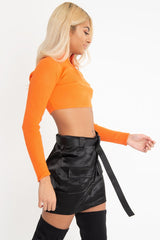 Orange Half Zip Rib Crop Jumper - Elisea-Crop Jumper