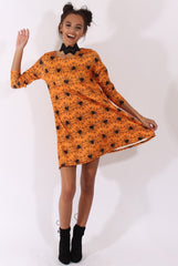 Orange Halloween Spider Swing Dress - Charlotte-Dresses
