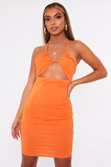 Orange Halter Neck Cut Out Mini Dress - Jorji-Dresses