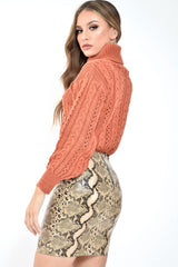 Orange High Neck Cropped Cable Knit Jumper - Sandria-Crop Jumper
