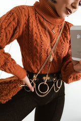 Orange High Neck Cropped Cable Knit Jumper - Sandria-Crop Jumper