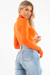 Orange High Neck Long Sleeve High Leg Bodysuit - Shyona