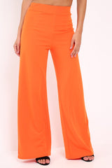 Orange High Waisted Flare Trousers - Kym-Trousers