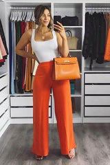 Orange High Waisted Flare Trousers - Kym-Trousers