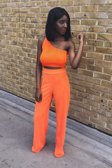 Orange High Waisted Flare Trousers - Kym-Trousers