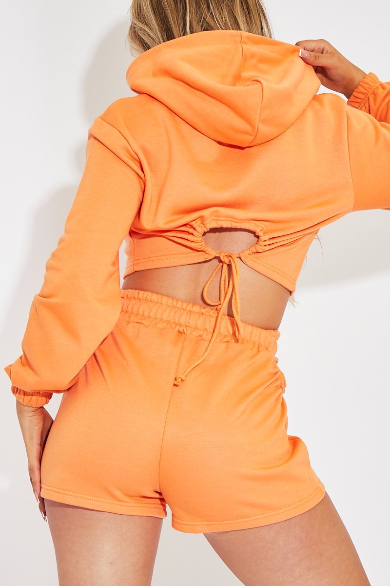 Orange Hip Cut Out Elasticated Shorts - Zaleia-Shorts