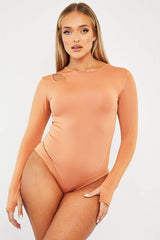 Orange Keyhole Cut Out Slinky Bodysuit - Elidia-Bodysuits
