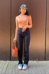 Orange Keyhole Cut Out Slinky Bodysuit - Elidia-Bodysuits