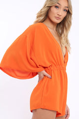 Orange Kimono Plunge Playsuit - Alisa-Playsuits