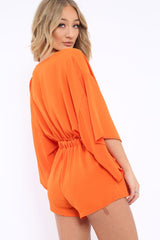 Orange Kimono Plunge Playsuit - Alisa-Playsuits